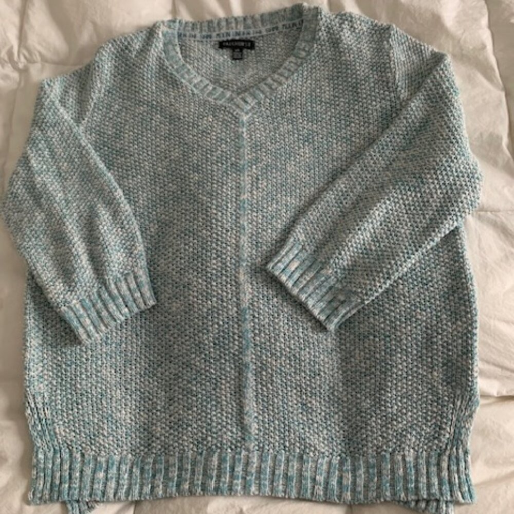 Parkhurst (Made in Canada) teal /white spring COTTON  knit sweater US L